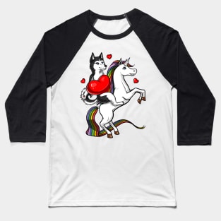 Siberian Husky Dog Riding Unicorn Baseball T-Shirt